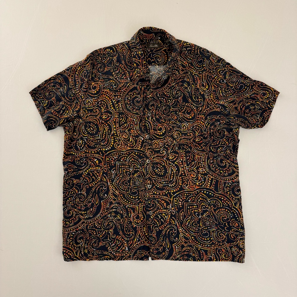 Brown Abstract Print Tasso Elba Men’s SS XL Button Shirt Extra Large